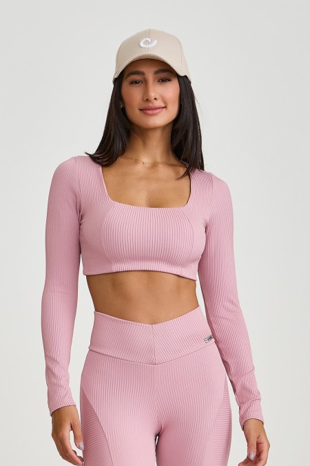 TOP CROPPED MANGA LONGA CANELADO (ROSA QUARTZO) - Imagem 2