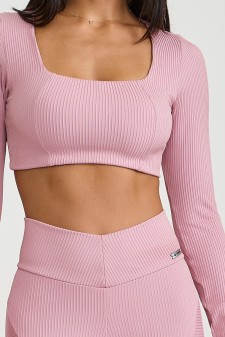 TOP CROPPED MANGA LONGA CANELADO (ROSA QUARTZO)