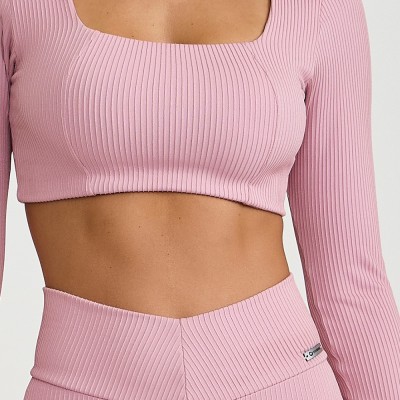 TOP CROPPED MANGA LONGA CANELADO (ROSA QUARTZO)