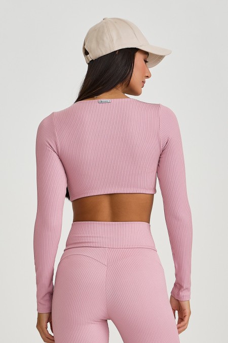 TOP CROPPED MANGA LONGA CANELADO (ROSA QUARTZO) - Imagem 3
