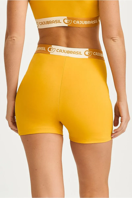 SHORT COM COS DE ELASTICO AMARELO MEL - Imagem 2
