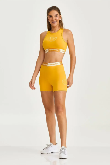 SHORT COM COS DE ELASTICO AMARELO MEL - Imagem 3
