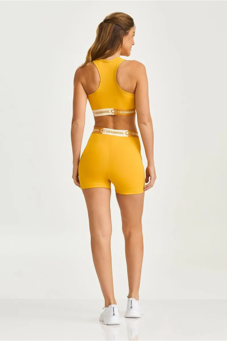 SHORT COM COS DE ELASTICO AMARELO MEL - Imagem 4